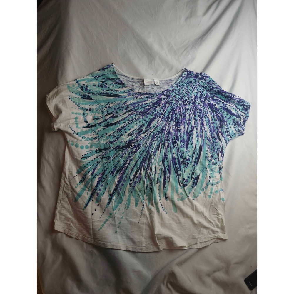 Weekends by Chicos Top Womens US XL Peacock Blue Boho Summer Vacation Resortwear